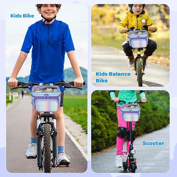 Kids Bike Basket, Front Frame Handlebar Bag for Toddler Scooter Tricycle Bicycle, Cute Small Fabric Bicycle Basket for Boys & Girls,