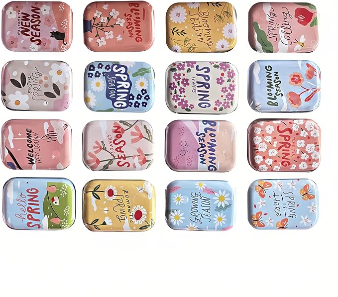 8Pcs Metal Hinged Tin Box Container Floral Farmhouse Rustic Mini Portable Small Storage Container Kit with Lid for Home Storage 2.1x1.5x1 Inch (Pink)