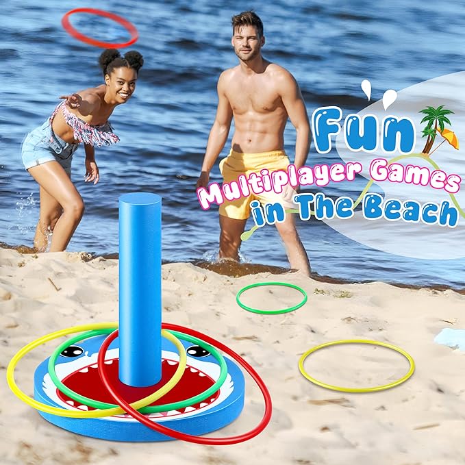 Hiboom Pool Ring Toss Games Toys, Swimming Pool Games for Adults and Family with 6 Pcs Throwing Rings, Water Foam Toss Float Toys for Summer Outdoor, Beach, Yard, Party(Shark)
