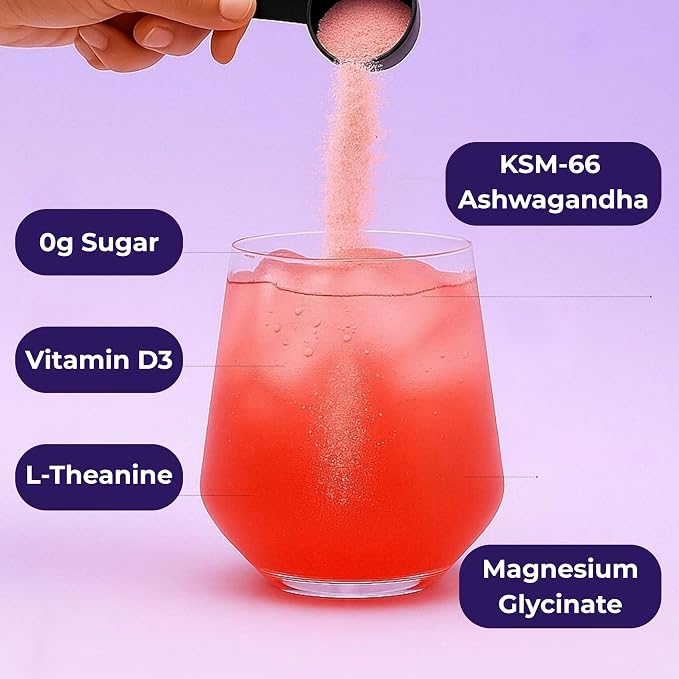 Loom Cortisol Support & Sleep Drink Mix | Ashwagandha KSM-66, Magnesium Glycinate, L-Theanine & Vitamin D3 | Stress Relief & Relaxation Powder (20 Servings)