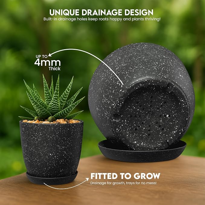 Plant Pots Indoor with Drainage 10 Pack Multi-Size Planters Spotty Black | Drainage holes included Multiple sizes 7/6.6/6/5.3/4.8 In Indoor plants and flowers Durable plastic construction