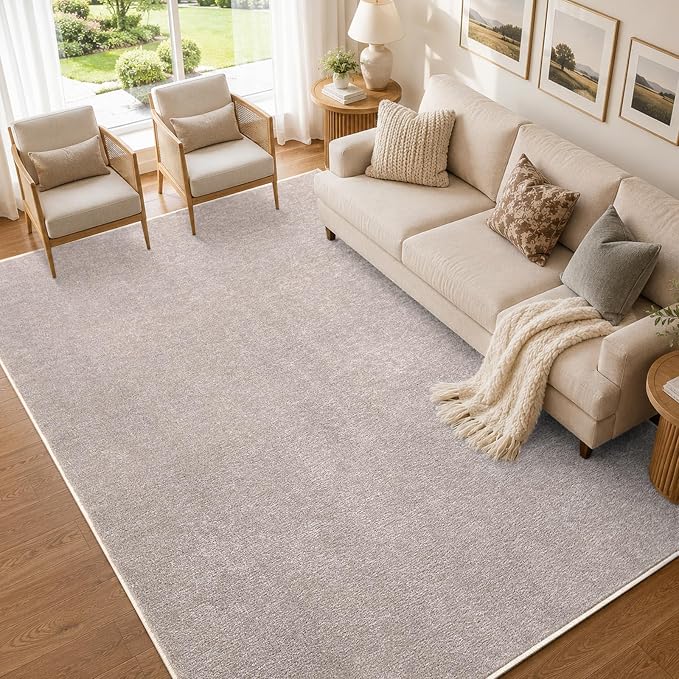 FinRèc Low Pile 5x7 Area Rugs for Bedroom Living Room, Thin Rug Solid Color, Non-Slip Carpet Indoor for Home Decor (Oatmeal/White)