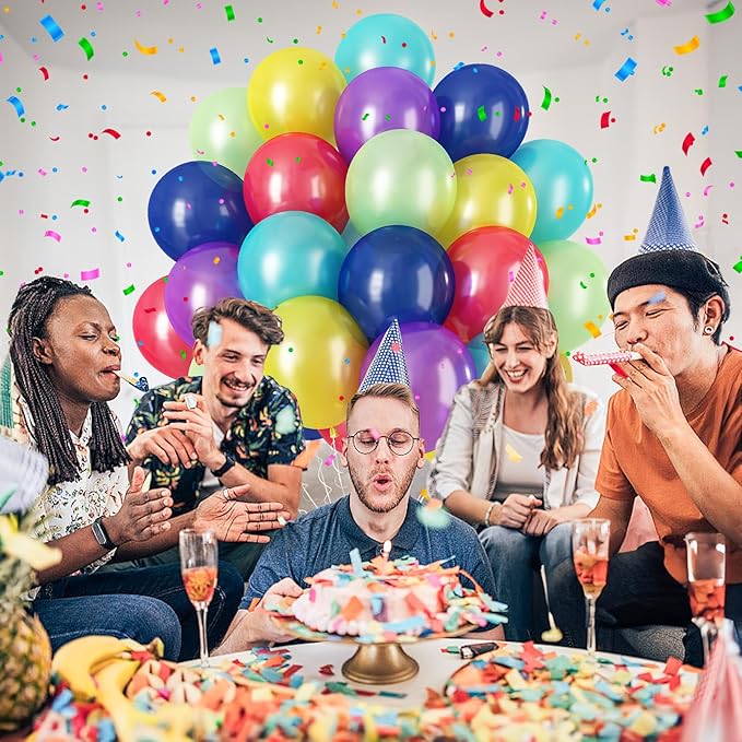 60Pcs Balloons Assorted Colors, 12 Inch Rainbow Helium Colorful Multicolor Pastel Green Blue Yellow Red Purple Balloons, Bright Primary Latex Balloon for Wedding Baby Shower Birthday Party Decorations