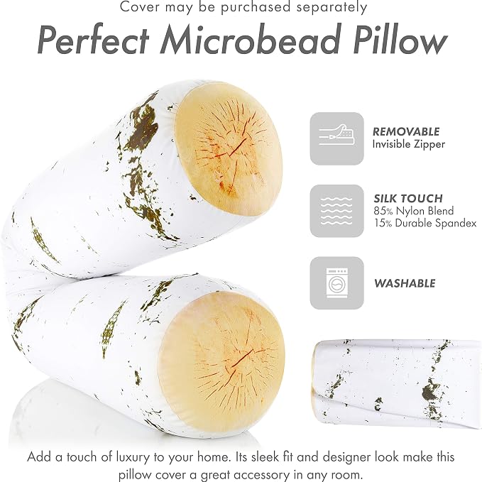 Log Birch Microbead Body Pillow - Straight Long Pillows for Comfort or Use During Pregnancy- Spandex 85% / Nylon 15% - Spongy Cooling Hypoallergenic Outer Fabric - 50" X 8" - Side Sleepers