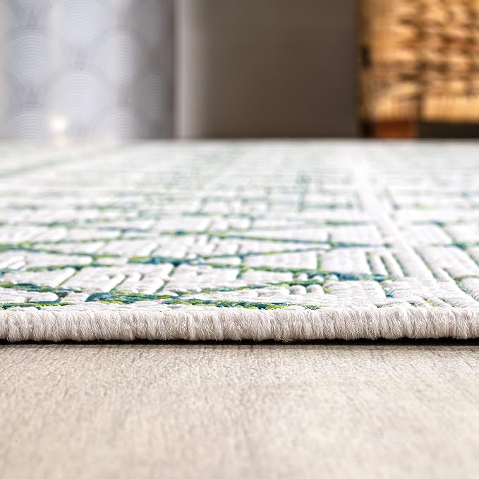 JONATHAN Y Moroccan Geometric Indoor Outdoor Area Rug 5X8 Green/Ivory, Ourika Textured Weave for Backyard, Patio, Porch, Easy-Cleaning, High Traffic, Pet-Friendly, Non-Shedding (SMB108R-5)