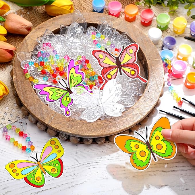 30 Sets Butterfly Suncatchers Window Art Kits, DIY Sun Catchers Bulk Crafts Paint Your Own Window Ornaments for Party Birthday Activity Home Decor
