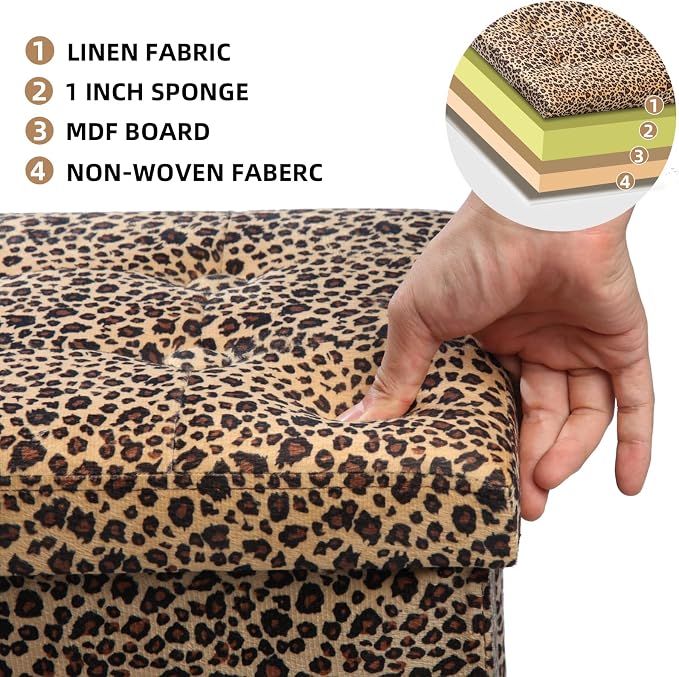 ALASDO Ottoman Storage Ottoman Footrest Stool Foldable Foot Rest Footstool Bench for Living Room 17x13x13inches Leopard Print