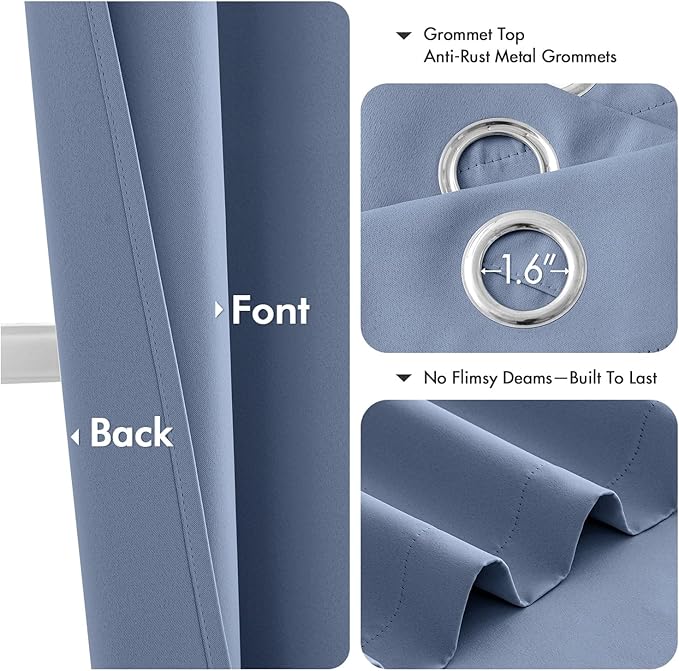 MIULEE Blackout Curtains for Bedroom 2 Panels 40 x 45 Inch Long Denim Blue | Thermal Insulated, Living Room Darkening Grommet Drapes, Noise Reducing, Light Blocking Window Treatments