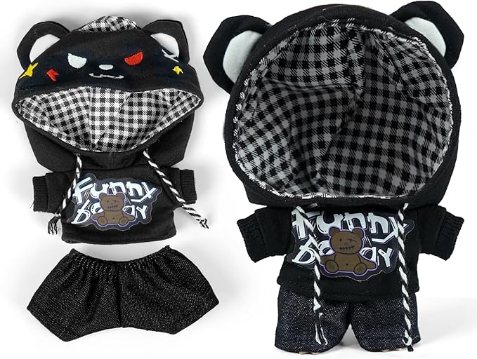 17cm Halloween Doll Clothes Outfits-Set,Cool Casual Style Desinger Doll Clothing Accessories for 17cm Boy Dolls-Black Hoodies with Scary Hat+Jeans (No Doll)