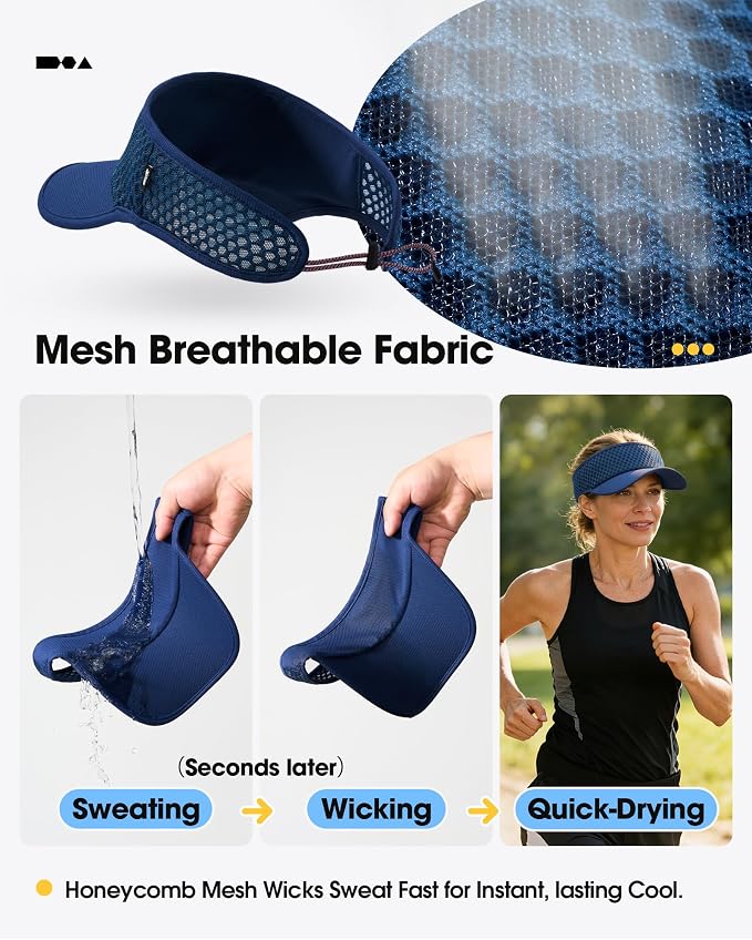 Mesh Breathable Sports Visor - Men Women Adjustable Lightweight Quick Dry Sun Hat for Tennis, Golf, Running