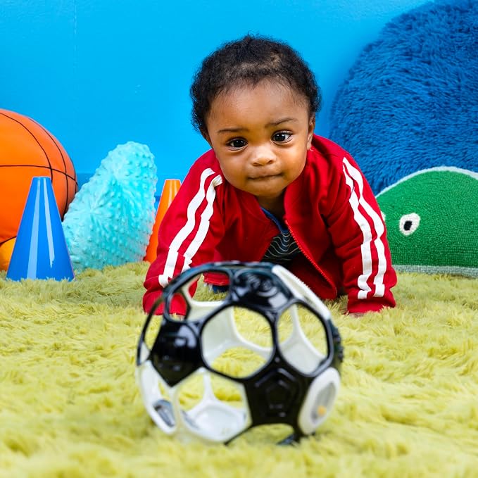 Bright Starts Oball Grippin' Goals Rattle Soccer Ball - Black & White, Easy-Grasp Toy for Newborn and Up (Pack of 2)