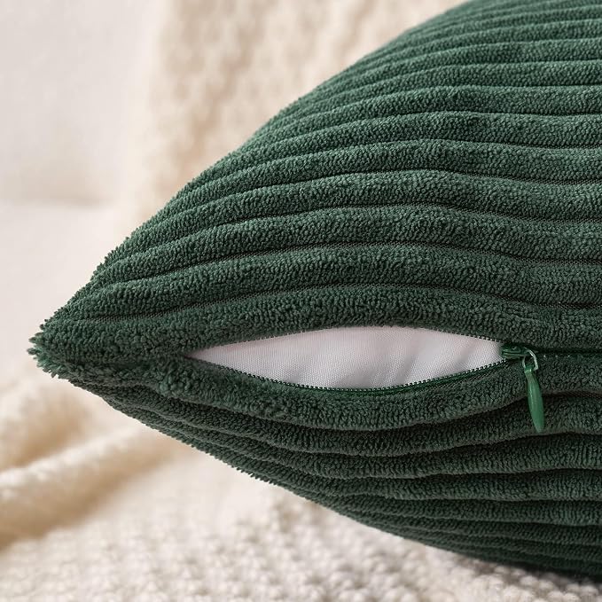 MIULEE Decorative Corduroy Throw Pillow Covers Set of 2 18x18 Army Green | Soft Striped Textured Cushion Cases, Boho Natural Greenery Pillowcases for Home Decor, for Couch Chair Sofa Bed Living Room