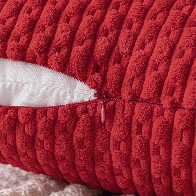 MIULEE Decorative Throw Pillow Covers 18x18 Red Textured Corduroy | Pack of 2 Striped Pillow Covers Modern Farmhouse Home Decor for Couch Bed Sofa Living Room