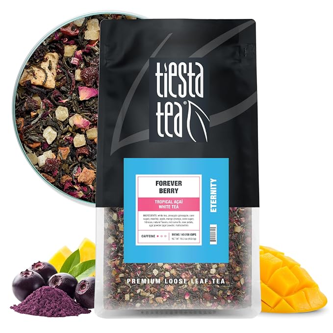 Tiesta Tea - Forever Berry Tea, Loose Leaf, Tropical Açaí White Tea, Premium Low Caffeine Tea Blend, Make Hot or Iced & Up to 200 Cups, 16 oz Resealable Bulk Pouch