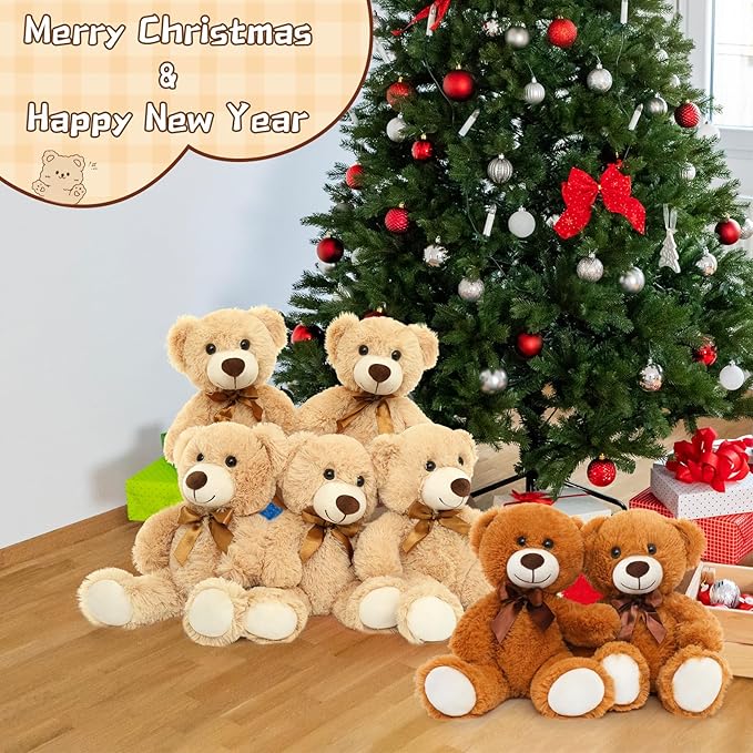 MorisMos Teddy Bears Bulk 12 Packs Stuffed Animals 14" for Baby Shower, Valentine's, Wedding Party - Light & Dark Brown