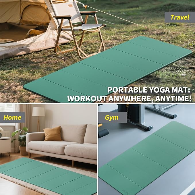 Foldable Extra Large Yoga Mat 74"×31.5", 8mm Double-Sided Non Slip Lightweight Fitness Mat for Man & Woman, Portable for Home Studio & Travel