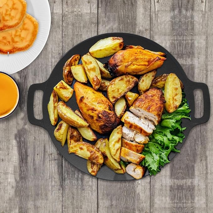Korean Grill Pan, 13 Inch Korean BBQ Grill Pan for Indoor Cooking and Outdoor Camping, Round Grill Pan with Storage Bag, Tongs and Oil Brush for Stovetop, Grill, Meat and Vegetables