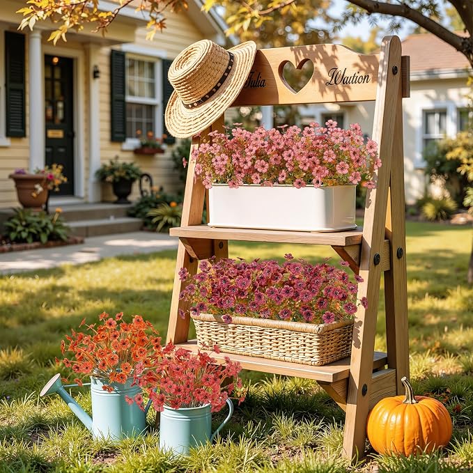 Alupssuc 24 Bundles Artificial Fall Flowers, UV Resistant Faux Mums Porch | Silk & Plastic, 13 Inch Tall, for Indoor Outdoor Planters Yard Patio Window Box, Autumn Outside Realistic Fake Decoration