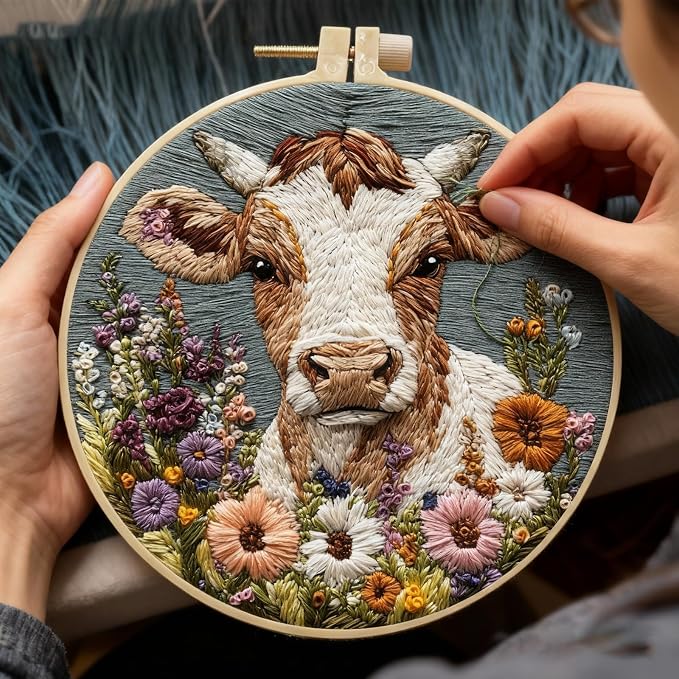 Qcbuegof Relaxing Embroidery Set Includes All Tools and Guide for Stress Relief Home Craft Embroidery Pattern