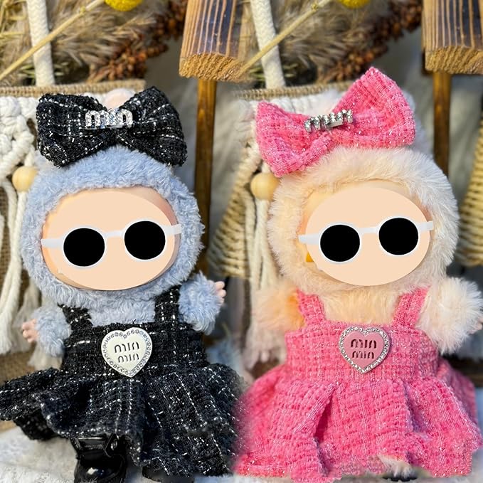 Clothes Set for 17cm Doll(NO Doll) , Handcrafted Crochet Set Clips & Dress, Stylish Premium Outfit with Accessories, Cute for Dress up Unique Style