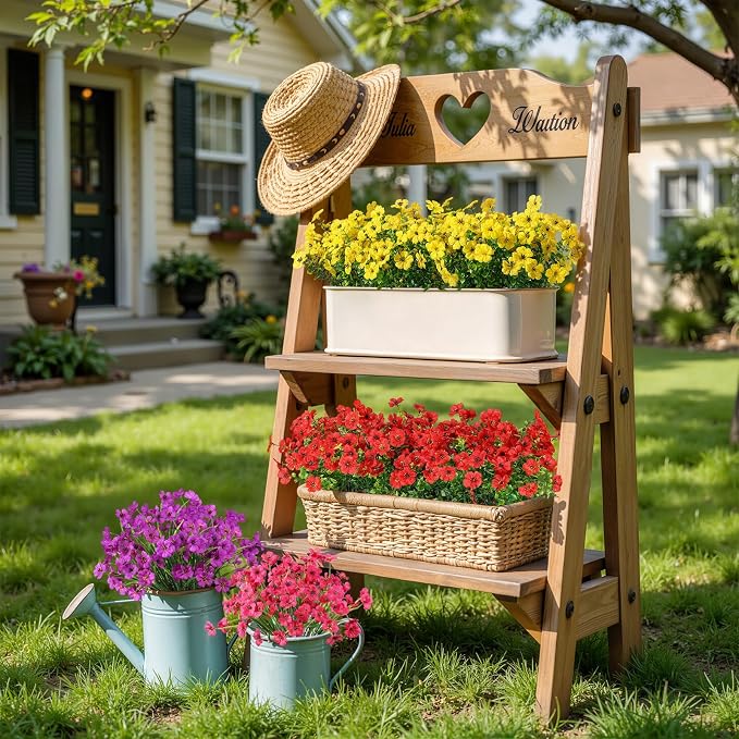 Alupssuc 96 Bundles Artificial Flowers for Outdoors Decoration, UV Resistant Silk Faux Daisy Flora Spring Fake Plastic Plants Greenery for Outside Indoor Yard Home Porch Window Box Decor, Mix 4 Colors