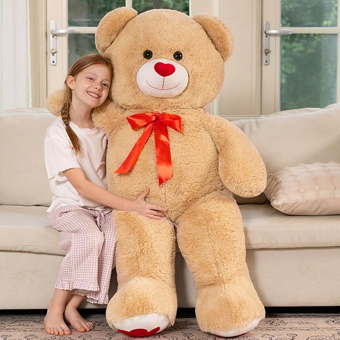 MaoGoLan Big Teddy Bear Plush 42"- Giant BrownTeddy Bear Stuffed Animal with Heart Footprints and Heart Nose - Large Valentines Teddy Bear for Boyfriend,Wife,Lover - Anniversary,Long Distance