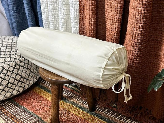 Cervical Neck Roll Pillow Cover with Cotton Bolster Pillowcases for Cylindrical Cushion and Drawstring Closure Round Neck Pillowcase 6" x 18" (15 x 45 cm) Ivory