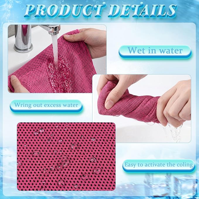 Honoson 20 Pcs Cooling Towels for Neck and Face, 47"x12" Sports Breathable Ice Towels Microfiber Chilly Sweat Rags with Portable Bottle for Gym Golf Athletes Yoga Workout Hot Weather (Rose Red)
