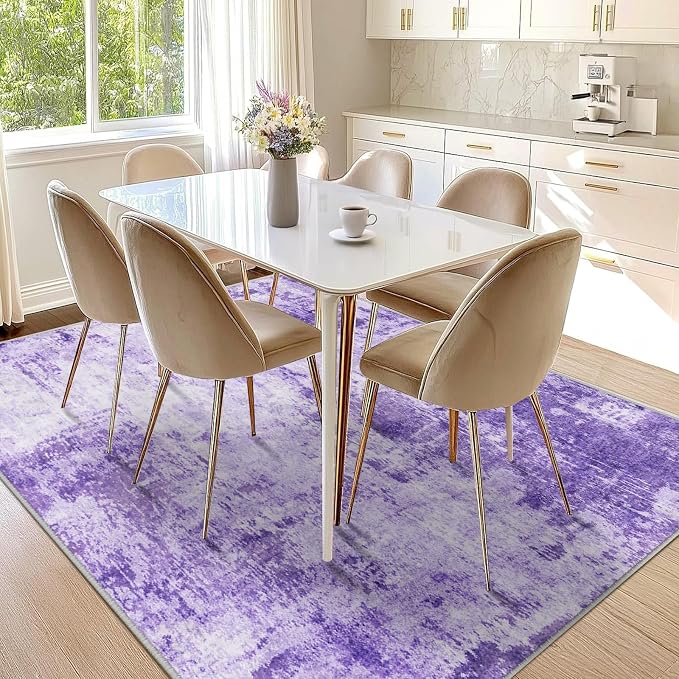 RELEANY Washable 5'x7' Abstract Area Rug for Living Room Purple | carpet for bedroom, kitchen, office, hallway and entryway, printed pattern, non-slip, soft, stain-resistant, easy to clean