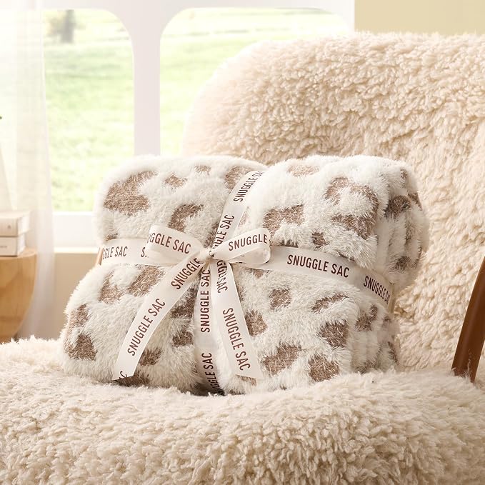 Snuggle Sac Leopard Luxury Faux Fur Blanket Twin Size for Bed Sofa,Ultra Soft Cozy Oversized Fluffy Blanket for Couch Living Room,Beige Leopard,60x80 inches