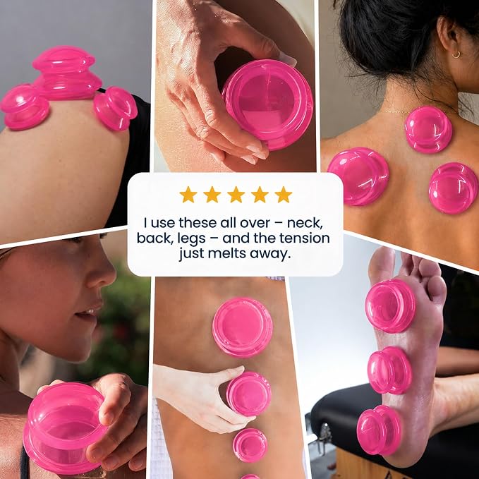 Silicone Cupping Therapy Set Professional Massage Cupping Cups for Cupping Therapy 4 Cup Kit for Massage, Myofascial Release, Cellulite Reduction (Lure Pink)