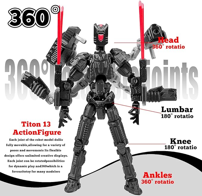 Assembly Completed T13 Action Figure，T13 mision 13 figuras originales 3D Printed Toys Nova 13 Action Figures Desktop Decorations for Game Lovers Toy (Black, 8 Inch)