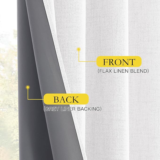 NICETOWN 100% Black Out Curtains 72 inch Long, Linen Blend Insulated Rod Pocket & Back Tab Full Light Blocking Draperies with Gray Liner for Night Shift Workers (1 Pair, 52 by 72-inch, Greyish White)