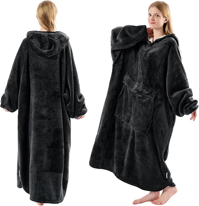 Krifey Big & Tall Wearable Blanket Hoodie with Cat Pocket, Extra Long Oversized Fleece Blanket for Adults, Cozy Birthday Gifts, Christmas Gifts