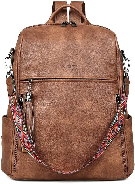 FADEON Leather Backpack Purse for Women Designer Travel Backpack Purses PU Fashion Ladies Shoulder Bag with Tassel