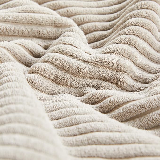 Fancy Homi 2 Packs Neutral Taupe Lumbar Decorative Throw Pillow Covers 12x20 Inch for Living Room Couch Bed Sofa, Farmhouse Home Decor, Soft Striped Corduroy Rectangle Accent Cushion Case 30x50 cm