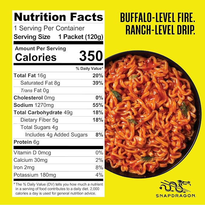 Snapdragon Saucy Instant Noodles with Spicy Buffalo Ranch Slurpable Sauce - Quick Meal, Snack, and Lunch. 4-Pack Microwave Noodles for Cup, Bowl, Ramen or Asian Stir Fry