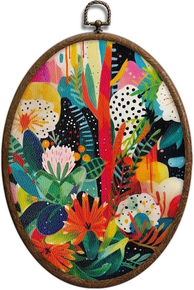 Colorful Oval Framed Wall Art, Maximalist Wall Decor, Waterproof Cottage Core Bathroom Decor, Eclectic Cottage Core Home Decor for Bedroom Living Room, Home Retro Decorartion, 25