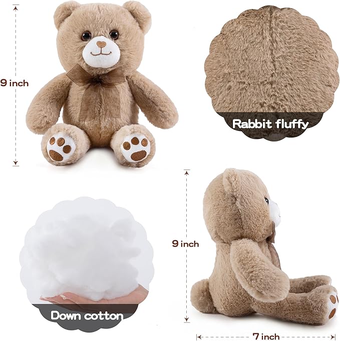 Brown Teddy Bear Stuffed Animal Small Teddy Bear with Heart Plush Toys Stuffed Animals for Her Cute Stuffed Animals Teddy Bears Stuffed Bear Plush 9 Inch Animal Plushies Halloween