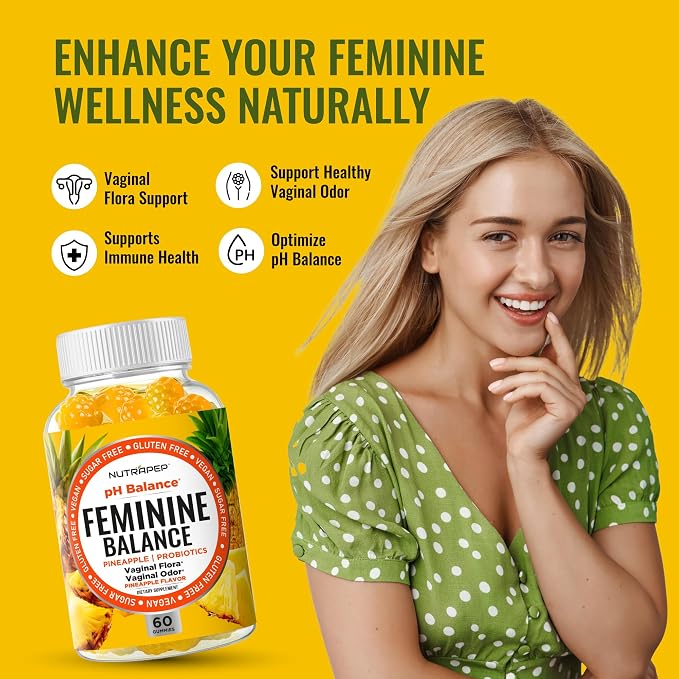 NutraPep Feminine Balance Probiotics Gummies for Women - Vaginal Health & Women's pH Balance Natural Gummy Supplement with Cranberry Pineapple Powder - Sugar Free Gluten Free Vegan