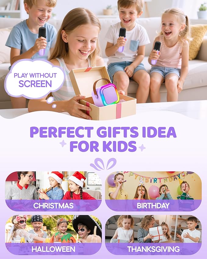 Karaoke Machine for Kids, 2026 TOP Toys Birthday Gifts Ideas for Girls Ages 4, 5, 6, 7, 8, 9, 10, 12+ Years Old, Portable Mini MP3 Player with 2 Wireless Mics for Party