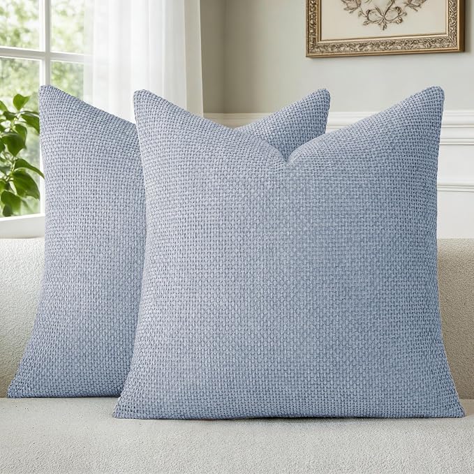 a moment Light Blue Chenille Throw Pillow Covers 20x20 Inch Pack of 2 Modern Decorative Throw Pillow Covers Farmhouse Cross Covers Home Decor for Sofa Bedroom Living Room