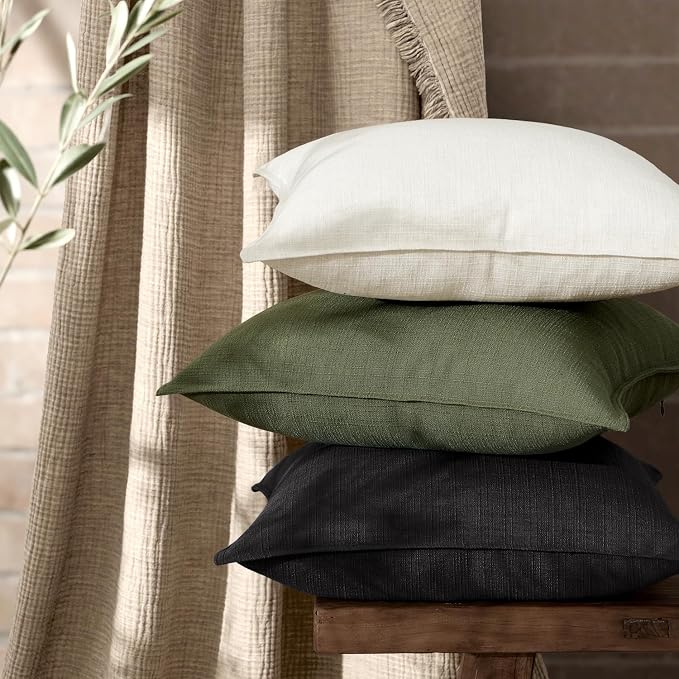 MIULEE Thick Textured Euro Sham Throw Pillow Covers 26x26 Inch Black | Set of 2, Decorative Linen Blend Pillow Cover, Flange Edge Design, Farmhouse Modern Boho Style, Bed Couch Living Room Decor