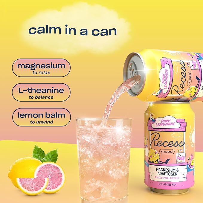 Recess Mood Magnesium & Adaptogen Drink, Relaxation Beverage, 12 ounce (Out of Office Sampler, 12 pack)