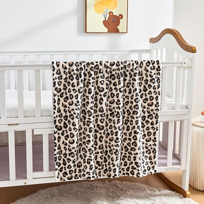 Yurhap Leopard Print Baby Blanket Fleece Baby Blankets for Boys Girls, Ultra Soft Cozy Fluffy Infant Toddler Newborn Receiving Blankets for Crib Stroller, 30"x40", Cream