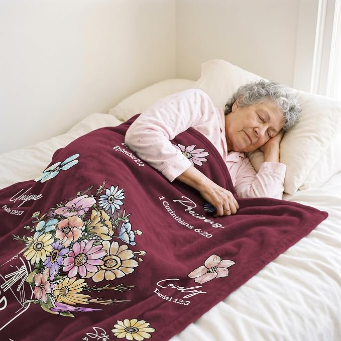 Christian Religious Gifts for Women, Burgundy Christian Blanket 80''x 60'' | Birthday Gifts for Women, Baptism Religious Christmas Day Spiritual Gifts for Grandma Mom Sister, Wine Red Throw Blankets
