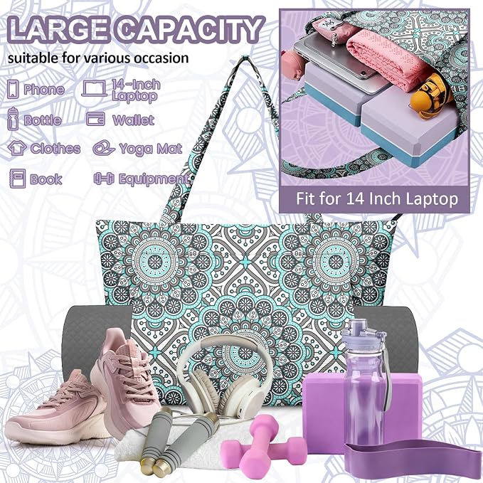 Yoga Bag for Women, Large Canvas Yoga Mat Tote Bag with Yoga Mat Carrier - Large Mat Pocket Fitness Tote for Pilates, Gym, Travel, Office & Beach