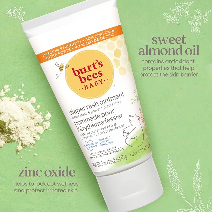 Burt's Bees Baby Diaper Rash Ointment, Maximum Strength, 40% Zinc Oxide, 100% Natural Origin, Pediatrician Tested, Net Weight 3 Ounces, Pack of 14