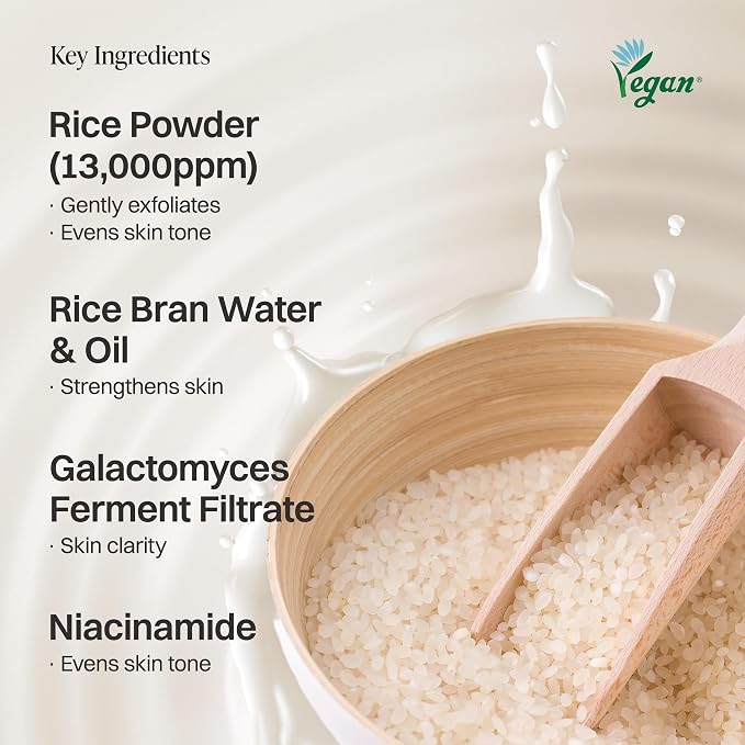About Me Korean Rice Hydrogel Face Mask, Real Rice + Makgeolli, 5 Sheets | 13,000 ppm rice powder + galactomyces + niacinamide; non-drip 30-minute jelly fit; vegan, fragrance-free; glass-skin glow