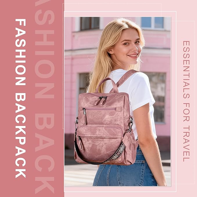 Backpack Purse for Women, Pu Leather Designer Travel Backpack, Fashion Work Ladies Shoulder Bag Handbag